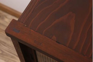 アンティーク家具　和製アンティーク　前面ケヤキ材　モールガラス入りの収納棚(食器棚、本箱、ブックケース)