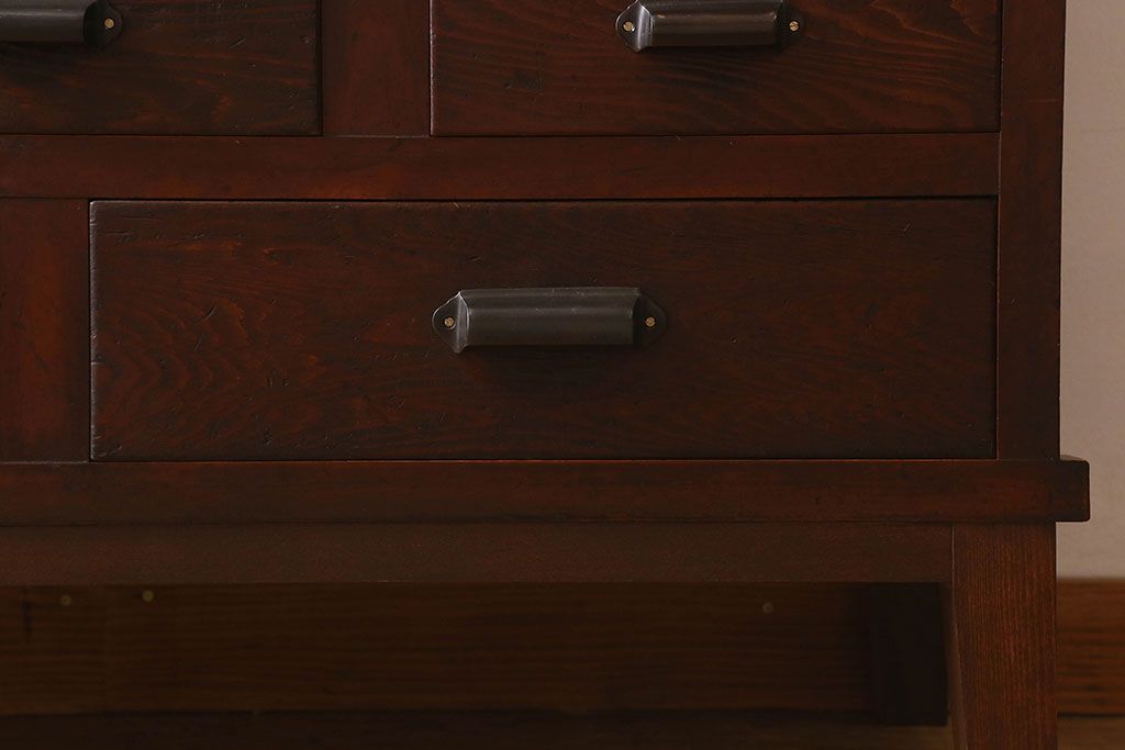 アンティーク家具　和製アンティーク　前面ケヤキ材　モールガラス入りの収納棚(食器棚、本箱、ブックケース)