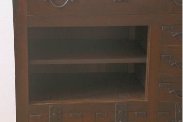 アンティーク家具　明治期!重厚感漂うヒノキ材製の関西帳場箪笥(収納棚・キャビネット)