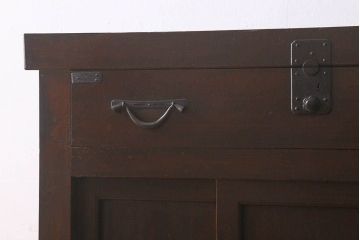 アンティーク家具　明治期!重厚感漂うヒノキ材製の関西帳場箪笥(収納棚・キャビネット)