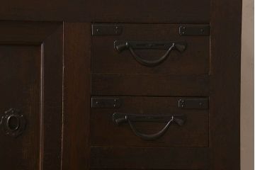 アンティーク家具　明治期!重厚感漂うヒノキ材製の関西帳場箪笥(収納棚・キャビネット)