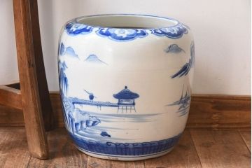 アンティーク雑貨　和製アンティーク　昭和期の染付瀬戸火鉢(鉢カバー)
