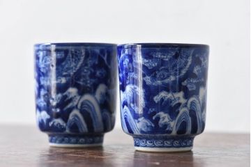 古民具・骨董　染付　雲龍文　湯呑2個セット(1)