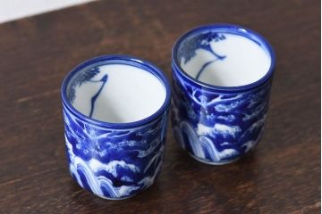 古民具・骨董　染付　雲龍文　湯呑2個セット(2)