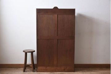 アンティーク家具　色ガラス入り!和製アンティーク　象嵌が施された大正ロマン香るブックケース(収納棚)