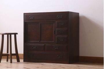 アンティーク家具　和製アンティーク　三方欅材　上質なキャビネット(茶箪笥・収納棚)