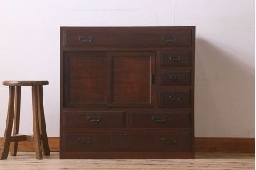 アンティーク家具　和製アンティーク　三方欅材　上質なキャビネット(茶箪笥・収納棚)