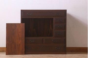 アンティーク家具　和製アンティーク　三方欅材　上質なキャビネット(茶箪笥・収納棚)