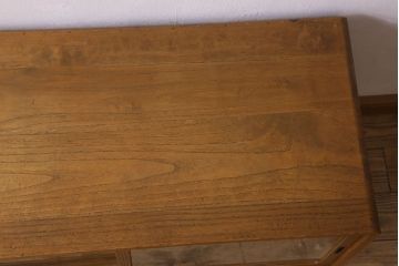 レトロ家具　総桐材　気泡ガラス入り　脚付き　昭和レトロのローボード(収納棚・本箱・ブックケース)