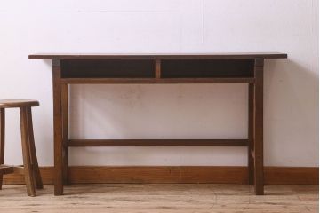 アンティーク雑貨　昭和レトロ　ラワン材　横長・薄型タイプの平机(コンソールテーブル、花台、飾り台)