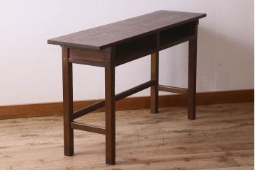 アンティーク雑貨　昭和レトロ　ラワン材　横長・薄型タイプの平机(コンソールテーブル、花台、飾り台)