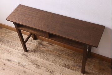 アンティーク雑貨　昭和レトロ　ラワン材　横長・薄型タイプの平机(コンソールテーブル、花台、飾り台)