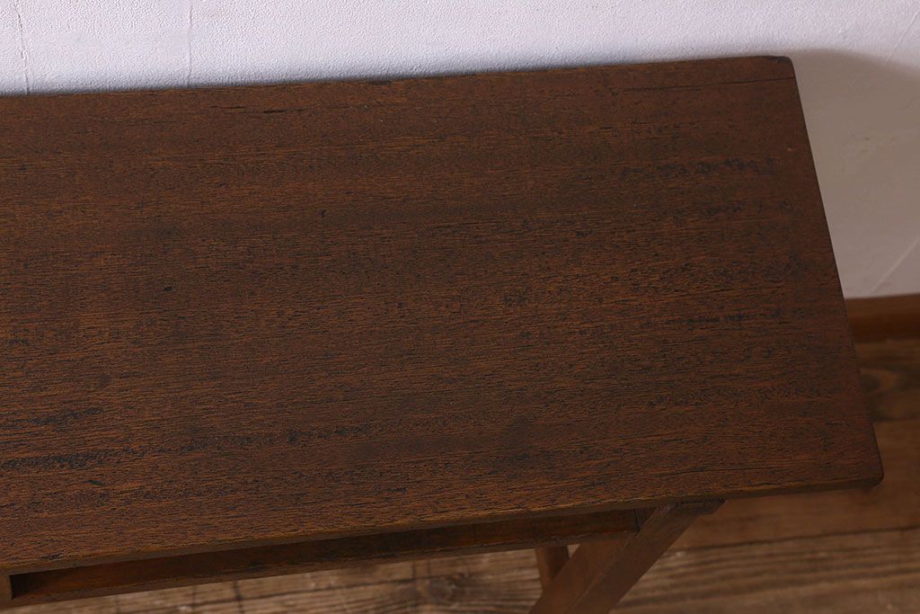 アンティーク雑貨　昭和レトロ　ラワン材　横長・薄型タイプの平机(コンソールテーブル、花台、飾り台)