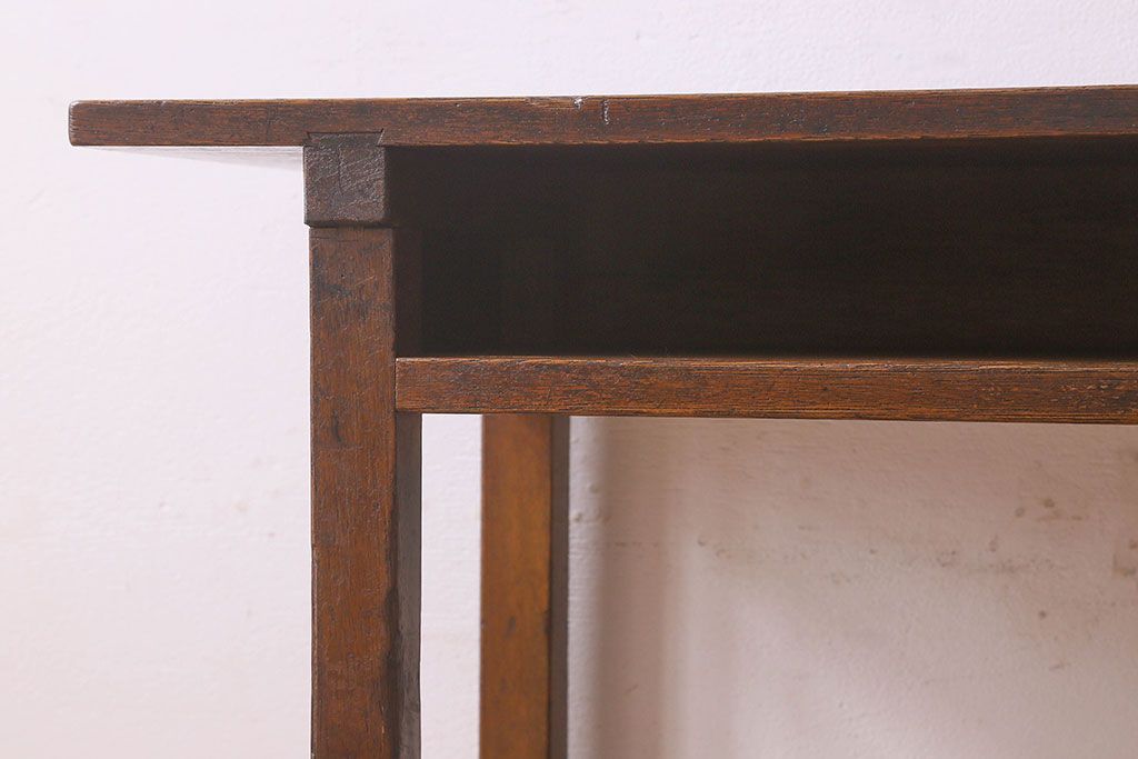 アンティーク雑貨　昭和レトロ　ラワン材　横長・薄型タイプの平机(コンソールテーブル、花台、飾り台)