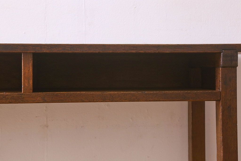 アンティーク雑貨　昭和レトロ　ラワン材　横長・薄型タイプの平机(コンソールテーブル、花台、飾り台)