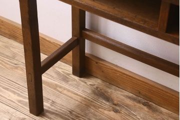 アンティーク雑貨　昭和レトロ　ラワン材　横長・薄型タイプの平机(コンソールテーブル、花台、飾り台)