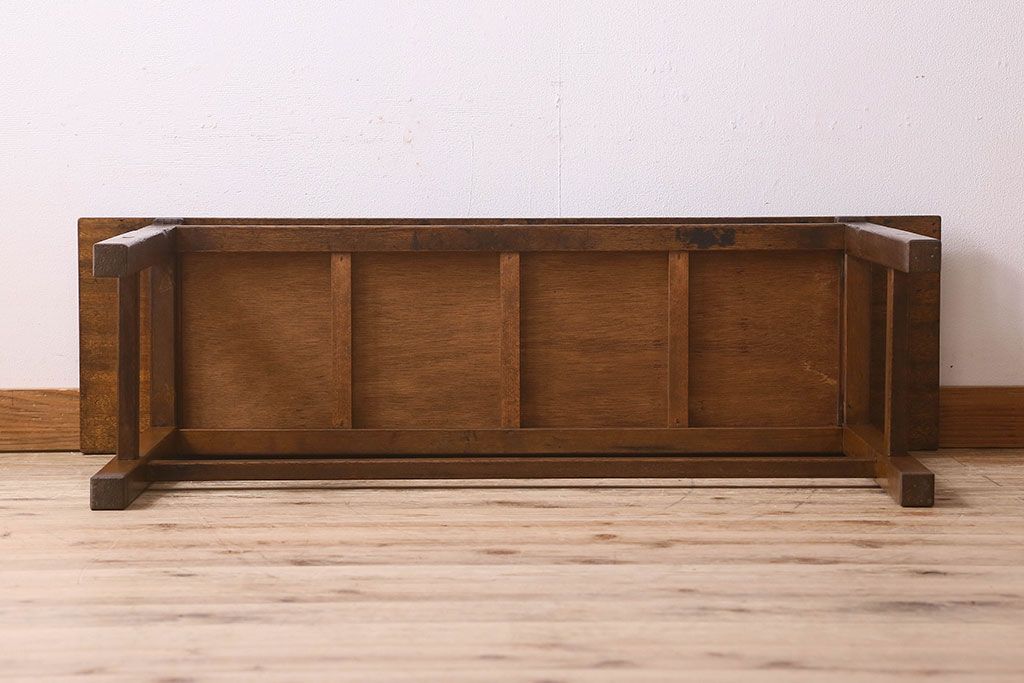 アンティーク雑貨　昭和レトロ　ラワン材　横長・薄型タイプの平机(コンソールテーブル、花台、飾り台)