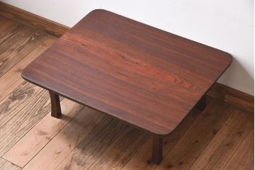 アンティーク家具　和製アンティーク　栓材一枚板　味わいのある木味の角ちゃぶ台(ローテーブル、座卓)