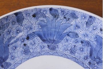 江戸後期　染付　線書　一尺三寸　アンティーク大皿(和食器)