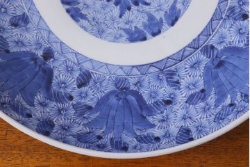 江戸後期　染付　線書　一尺三寸　アンティーク大皿(和食器)