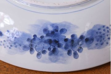 江戸後期　染付　線書　一尺三寸　アンティーク大皿(和食器)