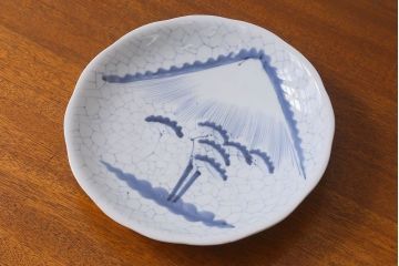 アンティーク雑貨　江戸期　富士山　三保の松原　氷裂文　アンティーク大皿(和食器)