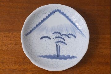 アンティーク雑貨　江戸期　富士山　三保の松原　氷裂文　アンティーク大皿(和食器)