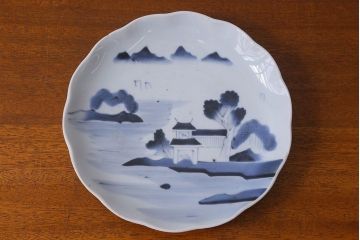 江戸期　山水図　染付　アンティーク大皿(和食器)