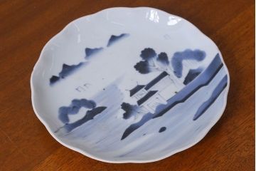 江戸期　山水図　染付　アンティーク大皿(和食器)