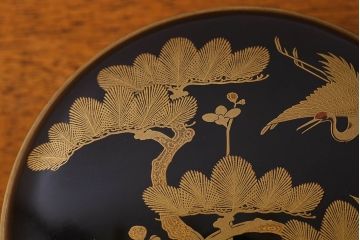 アンティーク雑貨　明治期　松竹梅鶴亀図　木製時代箱・蒔絵(小物収納箱、茶道具)