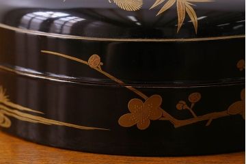 アンティーク雑貨　明治期　松竹梅鶴亀図　木製時代箱・蒔絵(小物収納箱、茶道具)