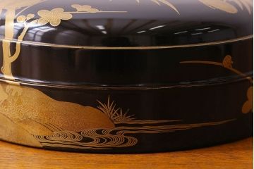 アンティーク雑貨　明治期　松竹梅鶴亀図　木製時代箱・蒔絵(小物収納箱、茶道具)