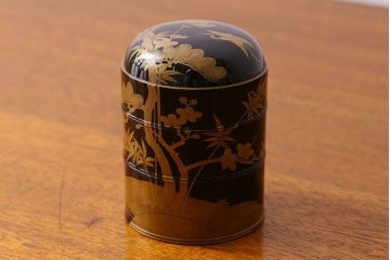 アンティーク雑貨　明治期　松竹梅鶴亀図　木製重香合・蒔絵(小物収納箱、茶道具)