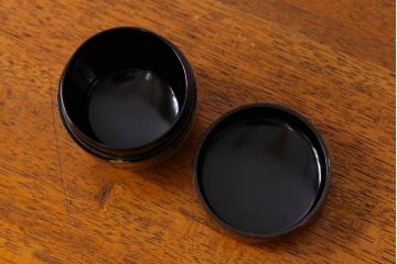 アンティーク雑貨　明治大正期　鶴蒔絵　木製棗(なつめ、茶道具)
