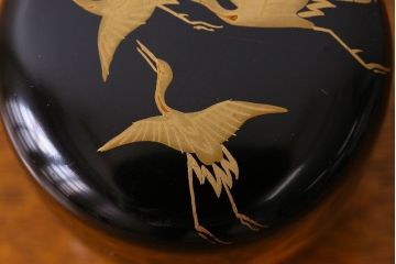 アンティーク雑貨　明治大正期　鶴蒔絵　木製棗(なつめ、茶道具)