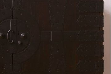 アンティーク家具　和製アンティーク　鉄脚付き　観音開き戸　シックな色合いの箪笥ローチェスト(引き出し、テレビ台)