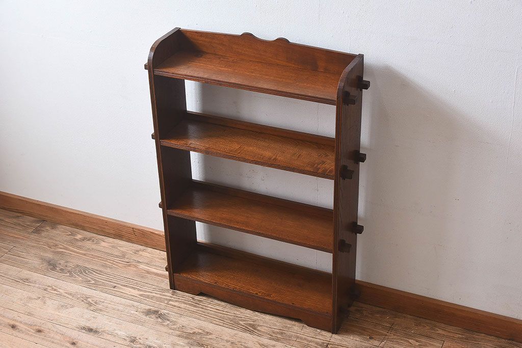 アンティーク家具　和製アンティーク　古い栓材の質感が味のあるブックシェルフ(本棚、飾り棚、ディスプレイラック、 ウッドシェルフ)