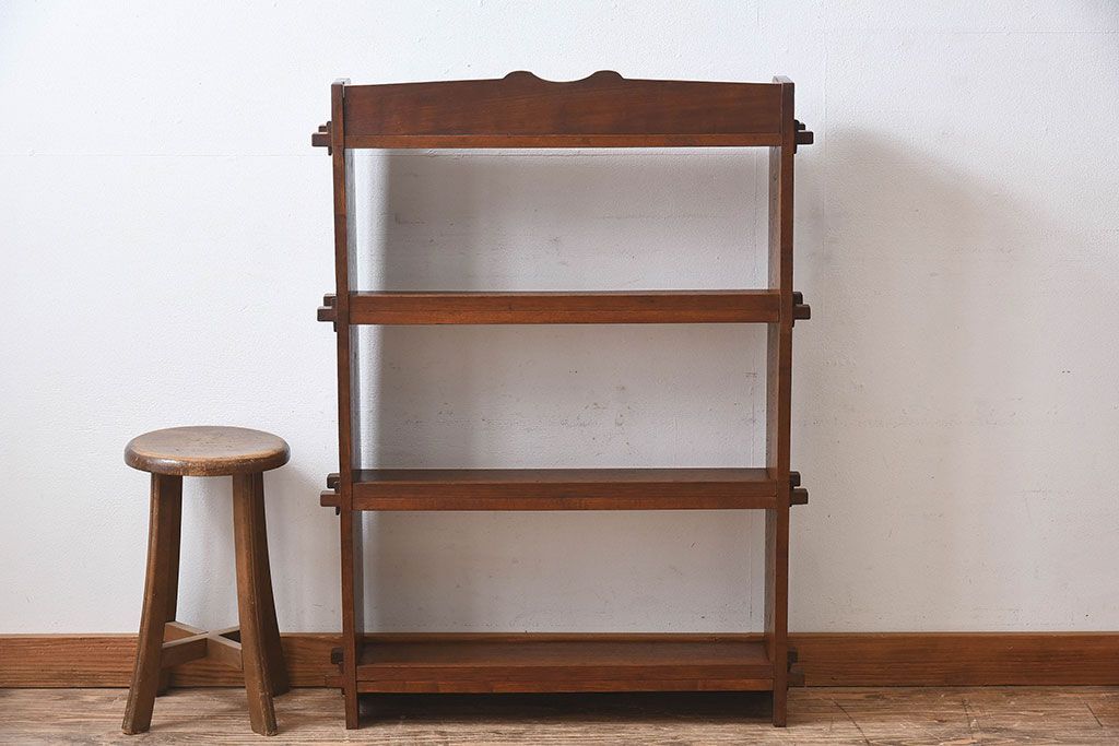 アンティーク家具　和製アンティーク　古い栓材の質感が味のあるブックシェルフ(本棚、飾り棚、ディスプレイラック、 ウッドシェルフ)