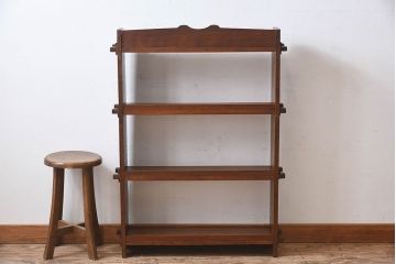 アンティーク家具　和製アンティーク　古い栓材の質感が味のあるブックシェルフ(本棚、飾り棚、ディスプレイラック、 ウッドシェルフ)