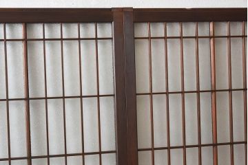 和モダン　ダイヤガラス　クリアガラス　ヒノキ材　上品なデザインのガラス帯格子戸4枚セット(格子戸、引き戸、ガラス戸)