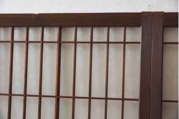 和モダン　ダイヤガラス　クリアガラス　ヒノキ材　上品なデザインのガラス帯格子戸4枚セット(格子戸、引き戸、ガラス戸)
