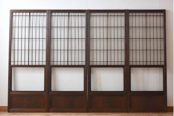 和モダン　ダイヤガラス　クリアガラス　ヒノキ材　上品なデザインのガラス帯格子戸4枚セット(格子戸、引き戸、ガラス戸)