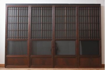 和モダン　ダイヤガラス　クリアガラス　ヒノキ材　上品なデザインのガラス帯格子戸4枚セット(格子戸、引き戸、ガラス戸)