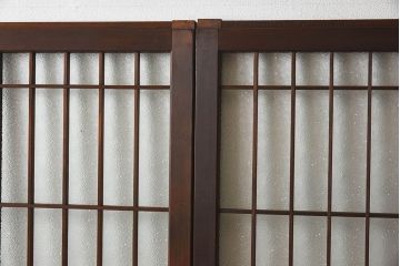 和モダン　ダイヤガラス　クリアガラス　ヒノキ材　上品なデザインのガラス帯格子戸4枚セット(格子戸、引き戸、ガラス戸)