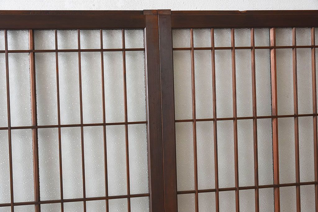 和モダン　ダイヤガラス　クリアガラス　ヒノキ材　上品なデザインのガラス帯格子戸4枚セット(格子戸、引き戸、ガラス戸)