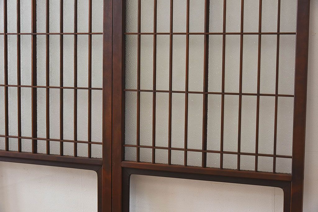 和モダン　ダイヤガラス　クリアガラス　ヒノキ材　上品なデザインのガラス帯格子戸4枚セット(格子戸、引き戸、ガラス戸)