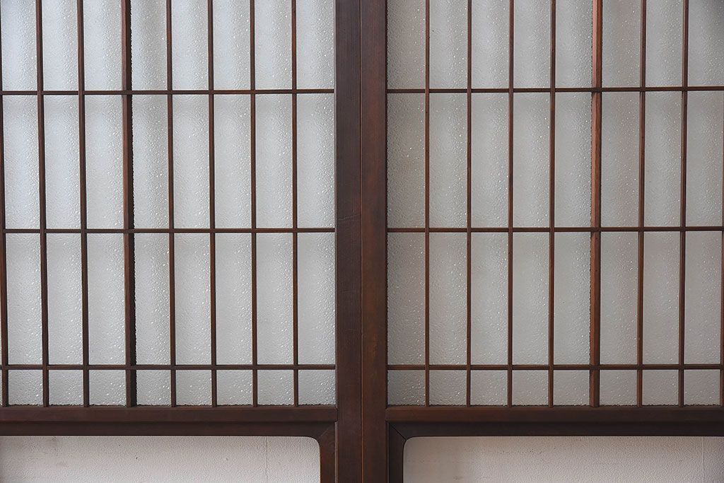 和モダン　ダイヤガラス　クリアガラス　ヒノキ材　上品なデザインのガラス帯格子戸4枚セット(格子戸、引き戸、ガラス戸)