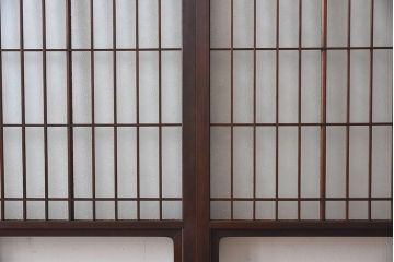 和モダン　ダイヤガラス　クリアガラス　ヒノキ材　上品なデザインのガラス帯格子戸4枚セット(格子戸、引き戸、ガラス戸)