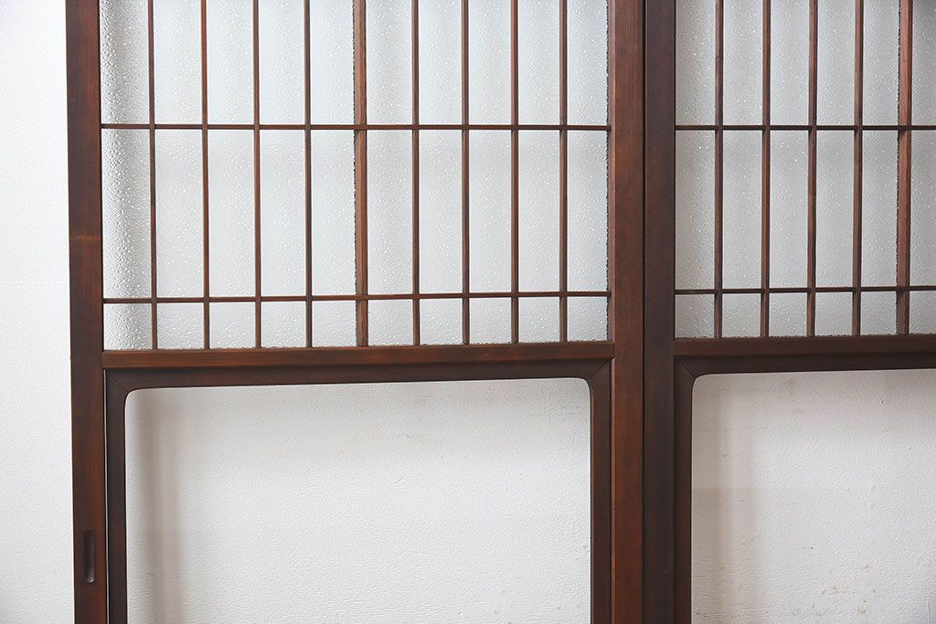 和モダン　ダイヤガラス　クリアガラス　ヒノキ材　上品なデザインのガラス帯格子戸4枚セット(格子戸、引き戸、ガラス戸)