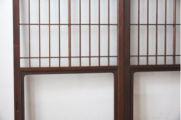 和モダン　ダイヤガラス　クリアガラス　ヒノキ材　上品なデザインのガラス帯格子戸4枚セット(格子戸、引き戸、ガラス戸)